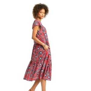 Knox Rose plus size Short Flutter Sleeve Midi dress RED NAVY BLUE Floral 2X